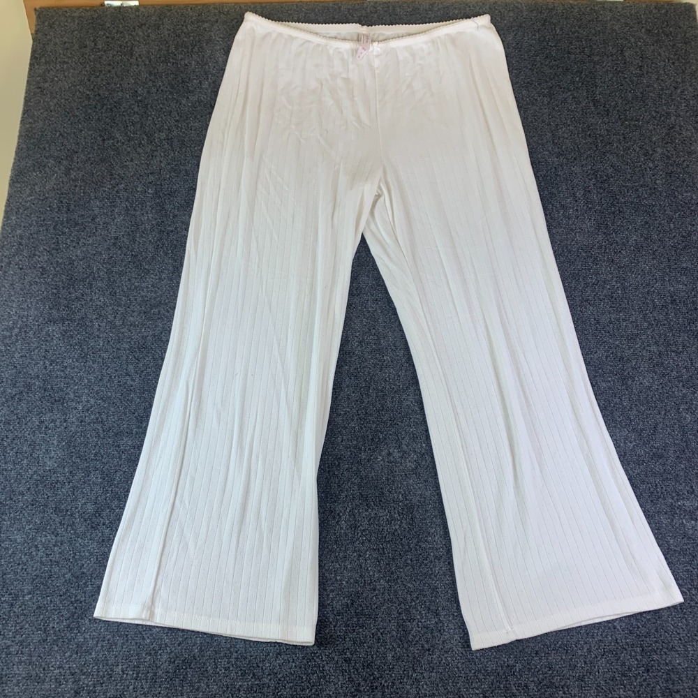 Auden Sleepwear Lounge Pants Women XL (Fits 35x28) White Ribbed Wide Leg Pull On